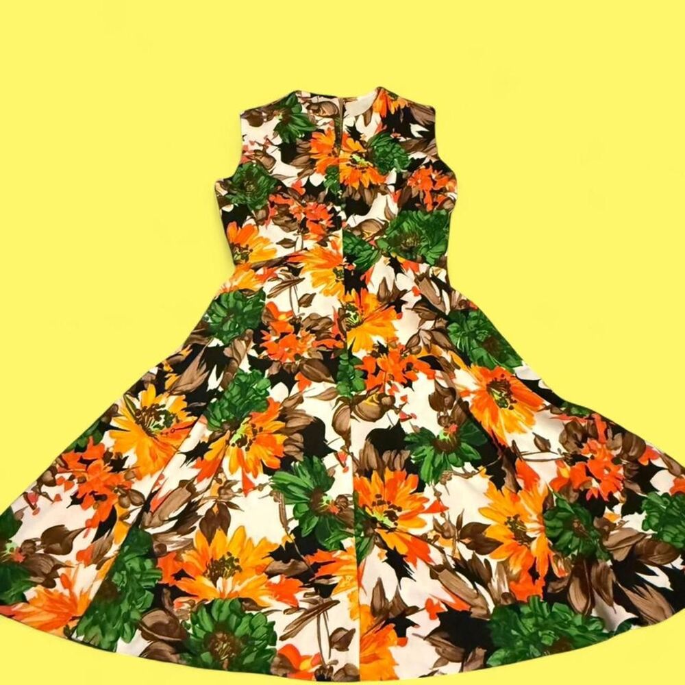 VTG 1970s "It's Better" Psychedelic Floral Double Knit Dress Size 12 (Modern S)